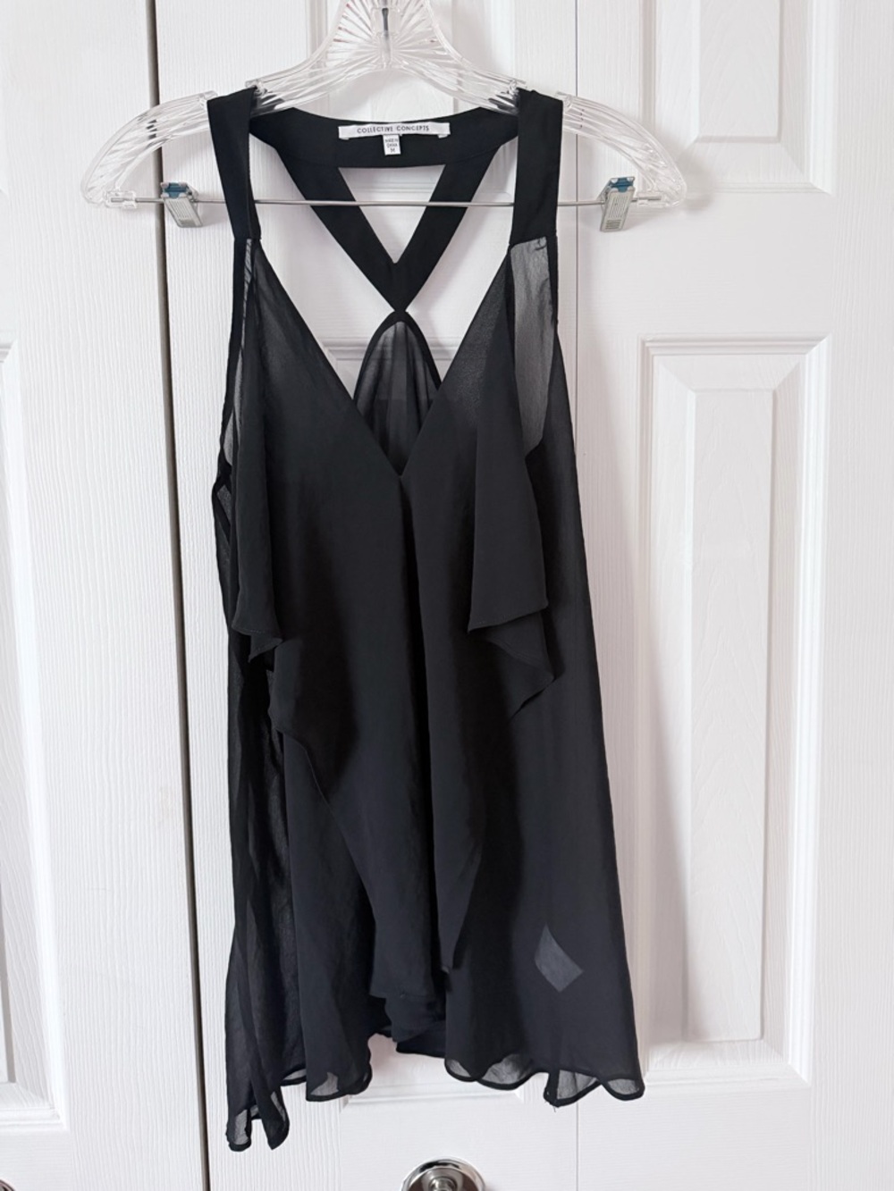 Collective Concepts Black Ruffled Chiffon Tank Top